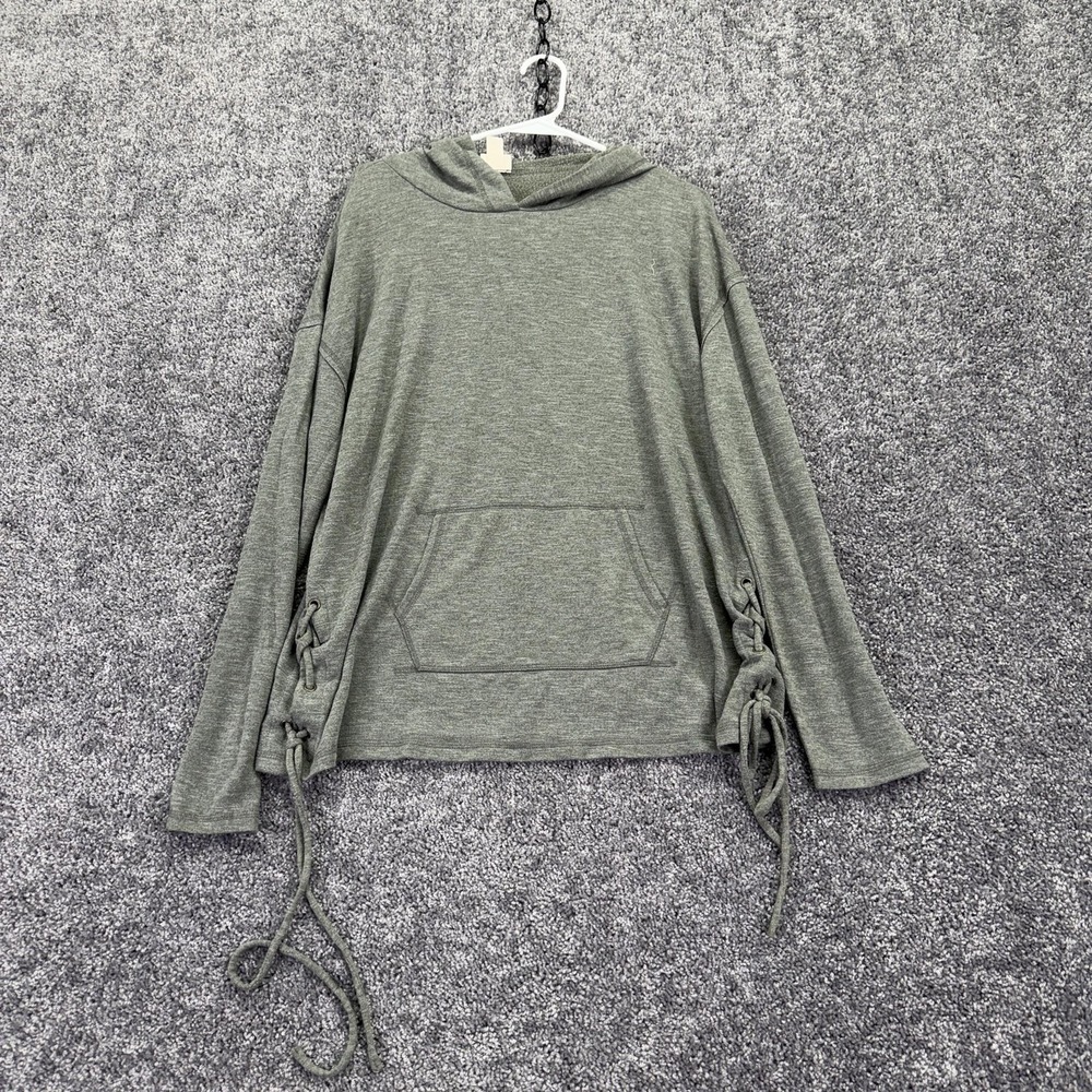 Mossimo Supply Co. Womens Sweatshirt Large Green Hooded Lace Up Side